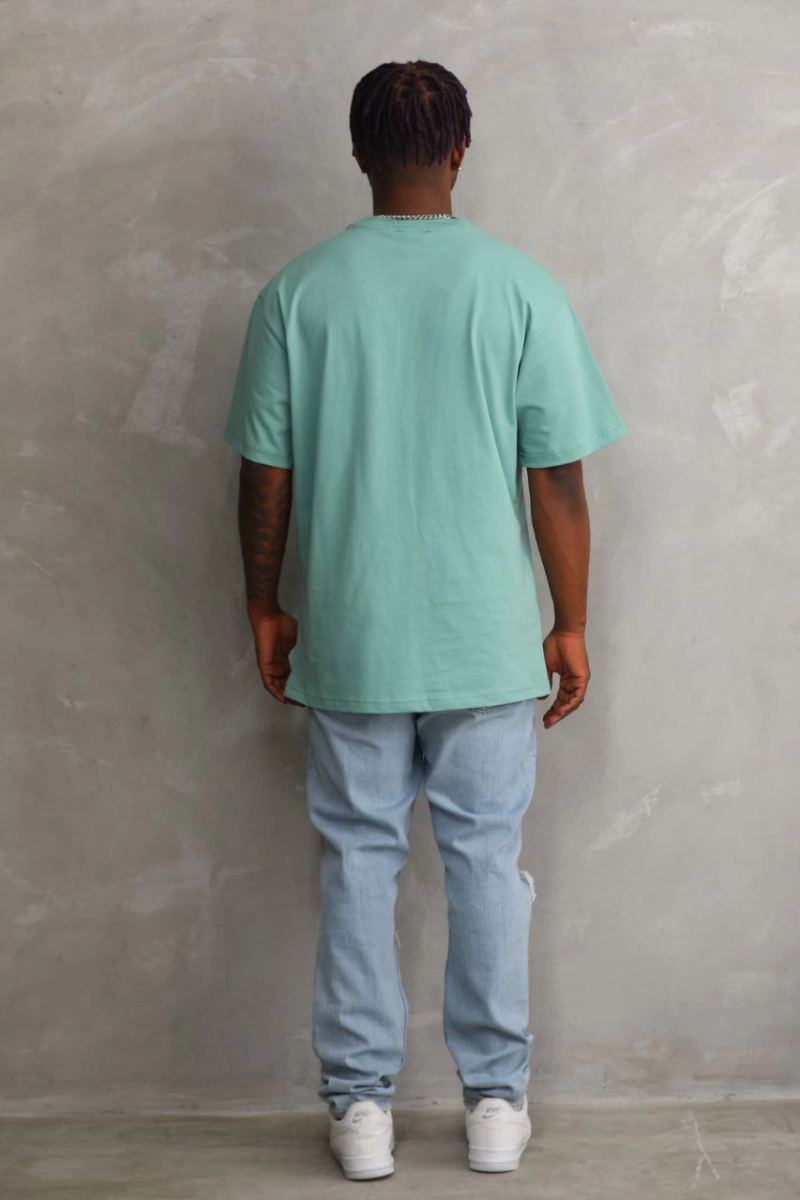 Erkek Baskılı T-Shirt Kısa Kol Bisiklet Yaka Rahat Kalıp Tişört - Mint Yeşili