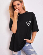 Kadın Tişört Bisiklet Yaka Baskılı Oversize T-Shirt - Siyah