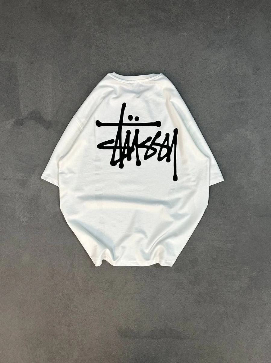 Erkek Tişört Bisiklet Yaka Baskılı Oversize Kısa kol T-Shirt - Beyaz