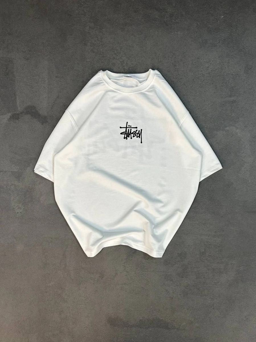 Erkek Tişört Bisiklet Yaka Baskılı Oversize Kısa kol T-Shirt - Beyaz