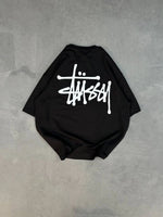 kadın Bisiklet Yaka Baskılı Oversize  Kısa kol T-Shirt - Siyah