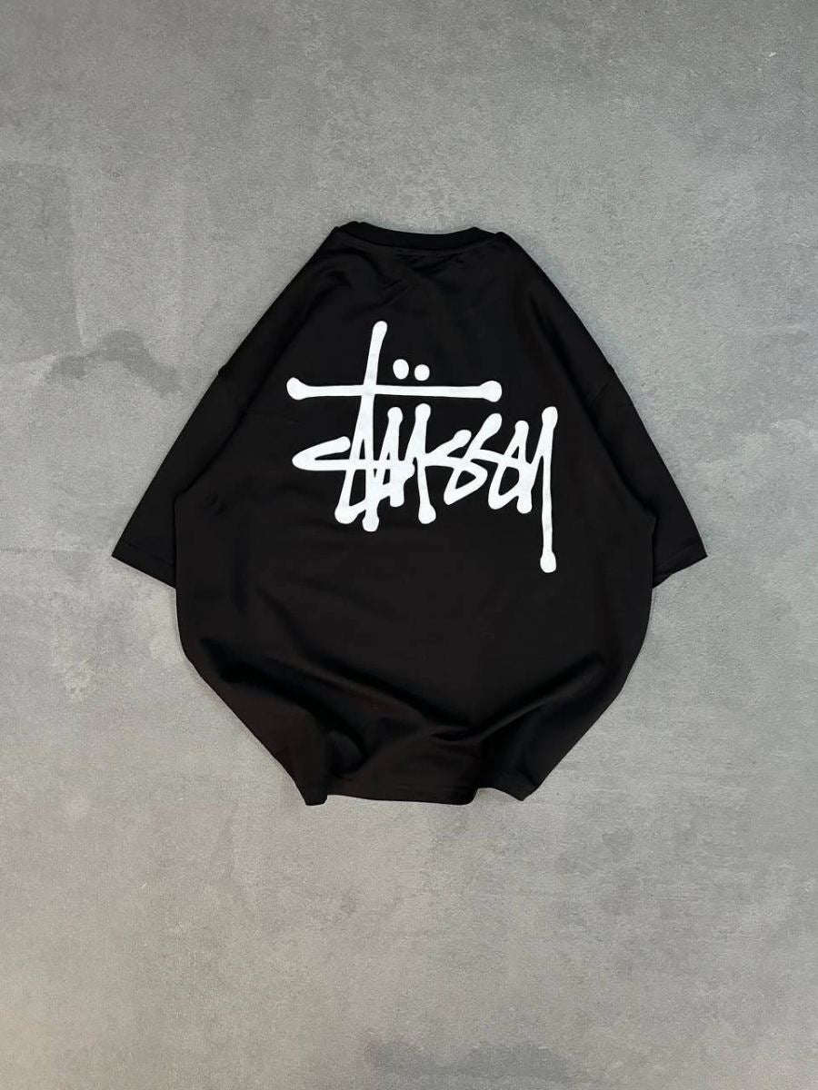kadın Bisiklet Yaka Baskılı Oversize  Kısa kol T-Shirt - Siyah