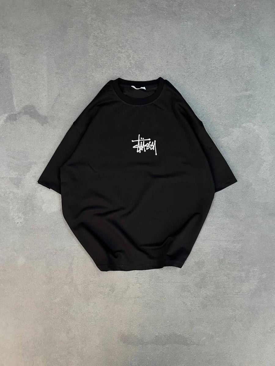 kadın Bisiklet Yaka Baskılı Oversize  Kısa kol T-Shirt - Siyah