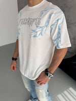 Erkek Bisiklet Yaka Yıldırım Baskılı  Kısa kol T-Shirt - Beyaz
