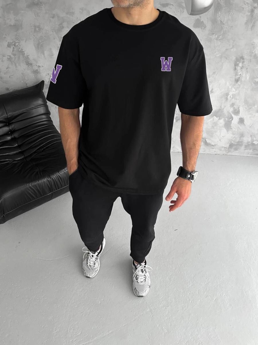 Erkek Kısa Kol Tişört Bisiklet Yaka W Wildone Baskılı T-Shirt - Siyah