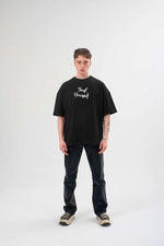 Erkek Kısa Kol Yazlık Tişört Bisiklet Yaka Baskılı Oversize T-Shirt -  Siyah
