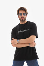 Erkek Kısa Kol Yazlık Tişört Bisiklet Yaka Baskılı Oversize T-Shirt - Siyah