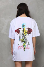 Kadın Baskılı T-Shirt Kısa Kol Bisiklet Yaka Regular Fit Rahat Kalıp Günlük Tişört - Beyaz