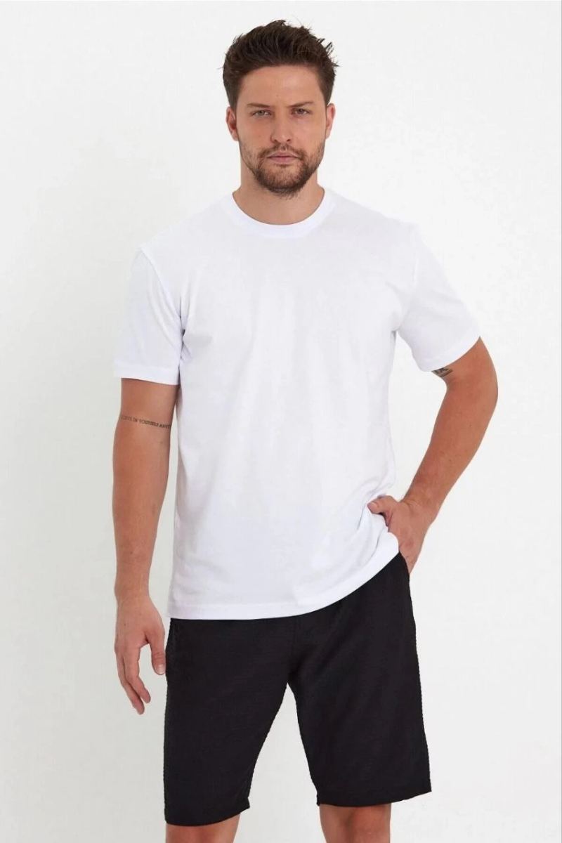Erkek Düz T-Shirt Kısa Kol Bisiklet Yaka Regular Fit Rahat Kalıp Günlük Tişört - Beyaz