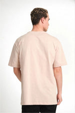 ERKEK Düz Tişört Bisikilet Yaka Kısa Kol Oversize T-shirt - Bej