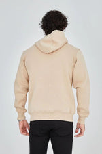 Erkek 3 İplik Pamuklu Kapüşonlu Tam Fermuarlı Cepli Hoodie Sweatshirt - Bej