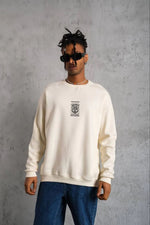 ERKEK 3 İplik Pamuklu Bisiklet Yaka Baskılı Oversize Sweatshirt - Beyaz