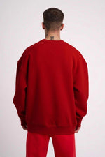 Erkek Biskilet Yaka Üç İplik SweatShirt - Kırmızı
