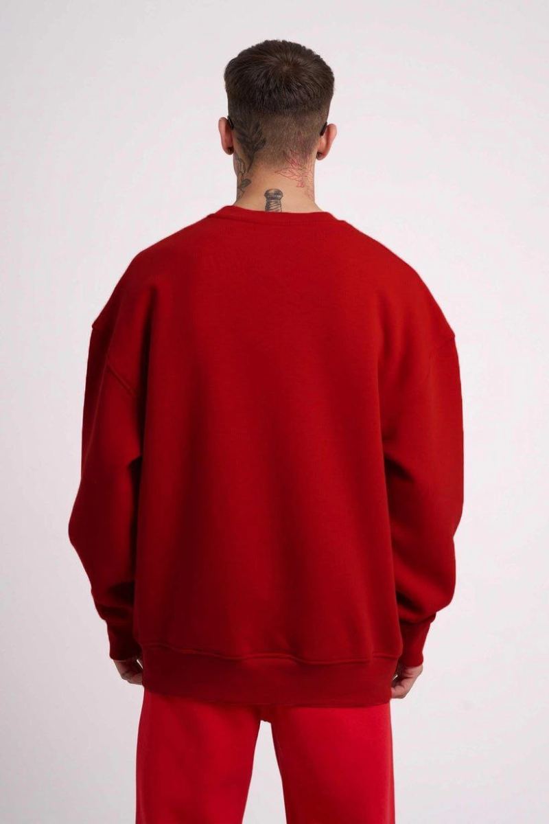 Erkek Biskilet Yaka Üç İplik SweatShirt - Kırmızı