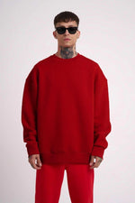 Erkek Biskilet Yaka Üç İplik SweatShirt - Kırmızı