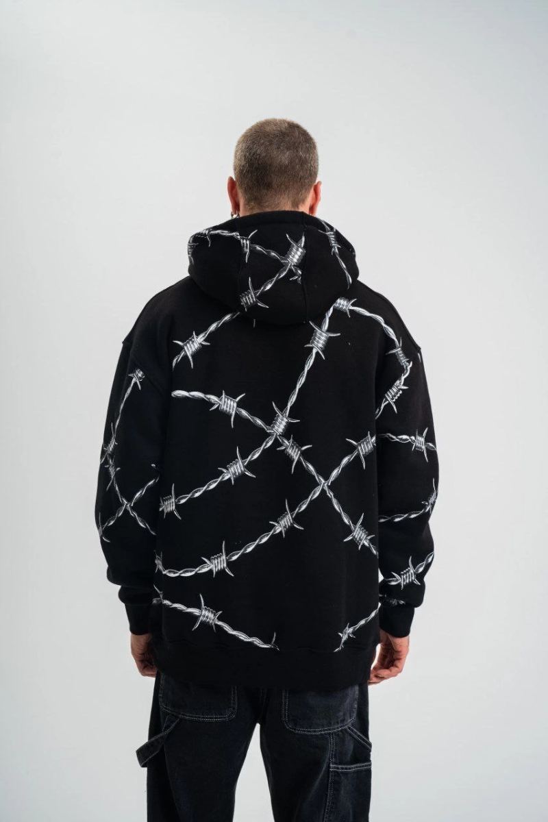 ERKEK Kapüşonlu Varak ve Pano Baskılı Hoodie  SweatShirt- Siyah