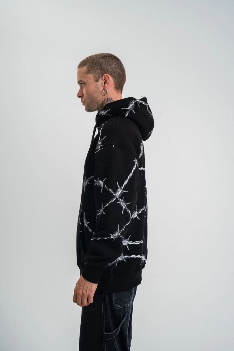 ERKEK Kapüşonlu Varak ve Pano Baskılı Hoodie  SweatShirt- Siyah