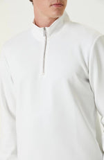 Erkek 3 iplik Pamuklu Uzun Kol Yarım Farmuarlı Yakalı SweatShirt - - Beyaz