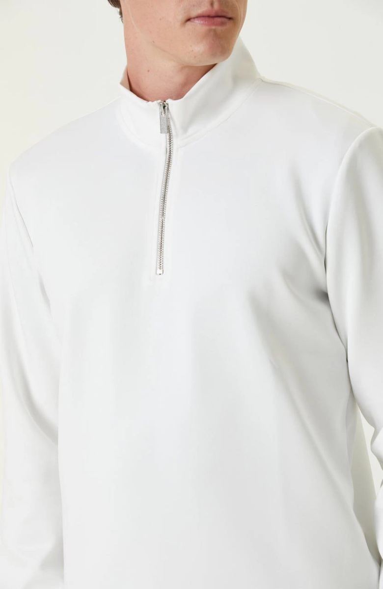Erkek 3 iplik Pamuklu Uzun Kol Yarım Farmuarlı Yakalı SweatShirt - - Beyaz