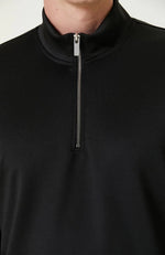 Erkek 3 iplik Pamuklu Uzun Kol Yarım Farmuarlı Yakalı SweatShirt - Siyah