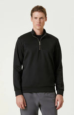 Erkek 3 iplik Pamuklu Uzun Kol Yarım Farmuarlı Yakalı SweatShirt - Siyah
