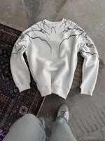 Erkek Yıldırım Baskılı Bisiklet Yaka 3 iplik pamuklu SweatShirt - Beyaz
