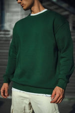 Erkek Bisiklet Yaka 3 İplik Pamuklu Basic SweatShirt - Haki