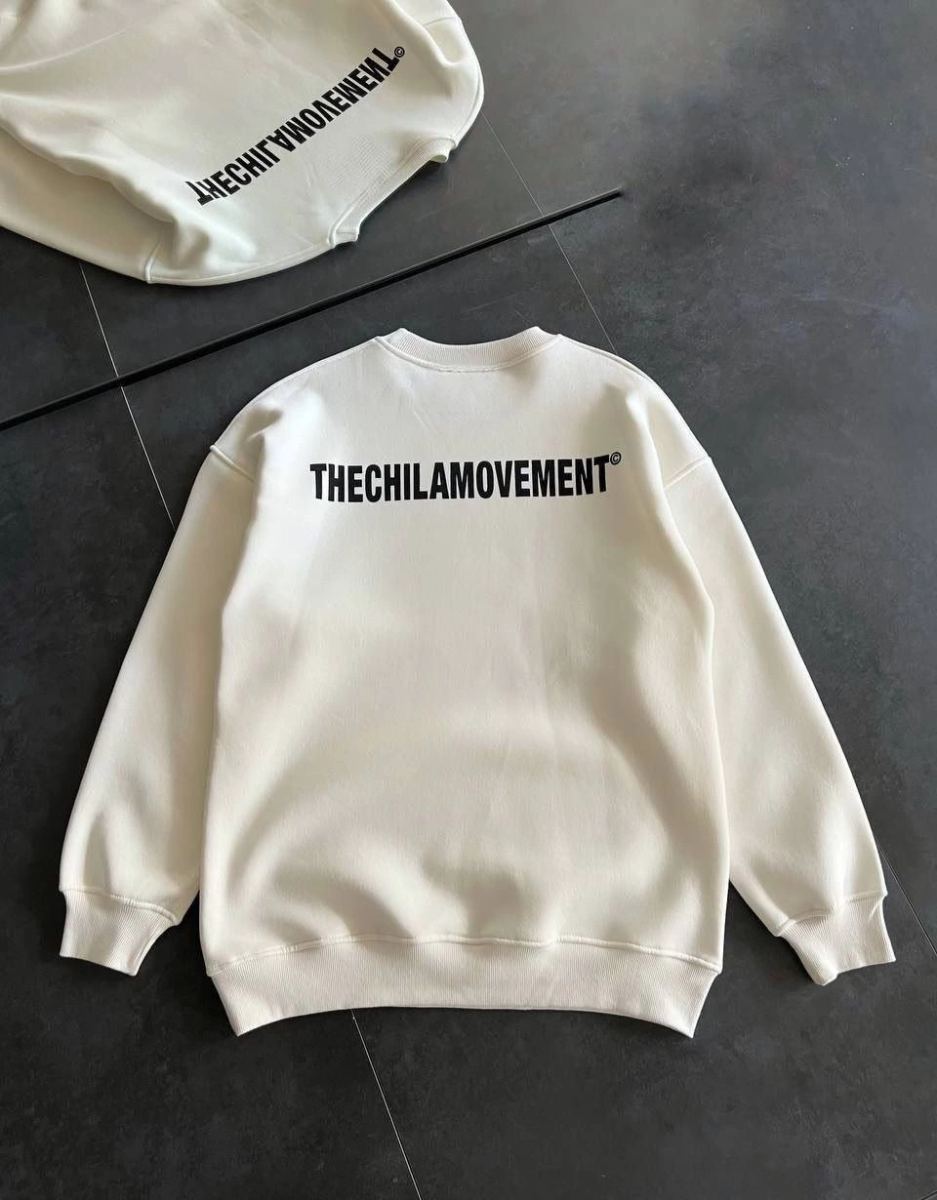 Erkek 3 iplik pamuklu Kışlık Bisiklet Yaka Oversize Baskılı SweatShirt - Beyaz