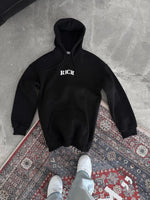Erkek Kapüşonlu Kanguru Cepli Sweatshirt 3 İplik Pamuklu Baskılı Hoodie -  Siyah