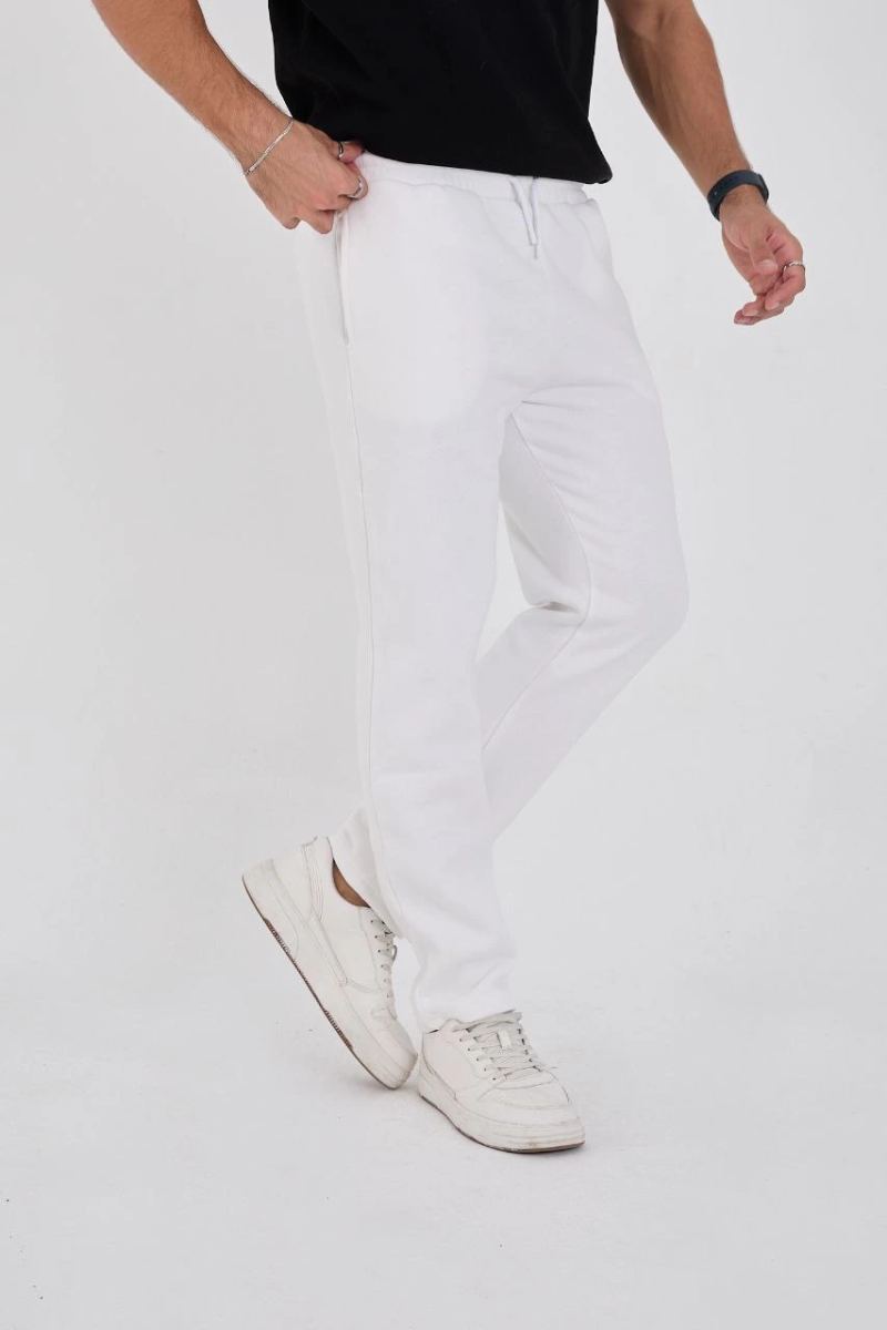 Erkek Üç İplik Basic Eşofman Pantolon - Beyaz