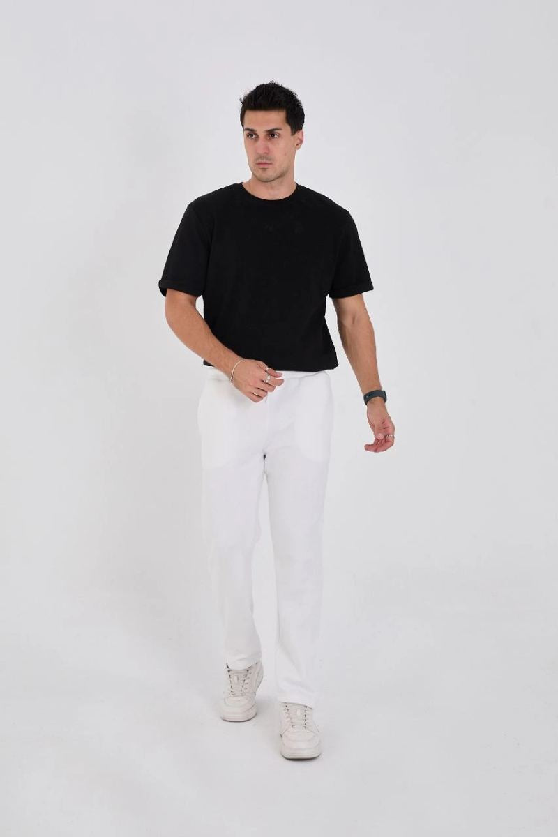 Erkek Üç İplik Basic Eşofman Pantolon - Beyaz