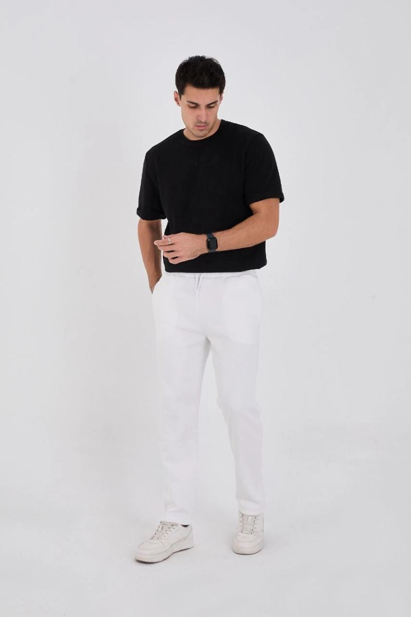Erkek Üç İplik Basic Eşofman Pantolon - Beyaz