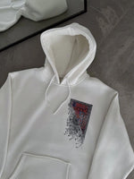 Erkek Kapüşonlu Kanguru Cepli Sweatshirt 3 İplik Pamuklu Baskılı Hoodie - Beyaz