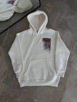 Kadın Kapüşonlu Kanguru Cepli Sweatshirt 3 İplik Pamuklu Baskılı Hoodie - Beyaz