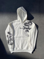 Erkek 3 İplik Pamuklu Kapüşonlu Baskılı Cepli Oversize Sweatshirt Hoodie - Beyaz