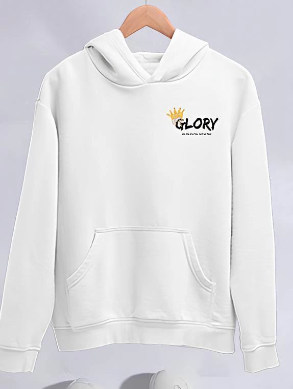 Kadın Oversize Kapüşonlu Kanguru Cepli Baskılı 3 İplik Pamuklu Sweatshirt Hoodie -   Beyaz