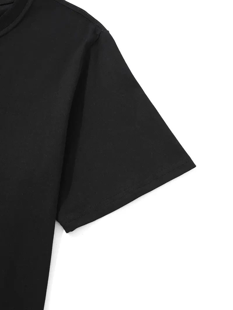 Erkek Kısa Kol Yazlık Tişört Bisiklet Yaka Baskılı Oversize T-Shirt - Siyah