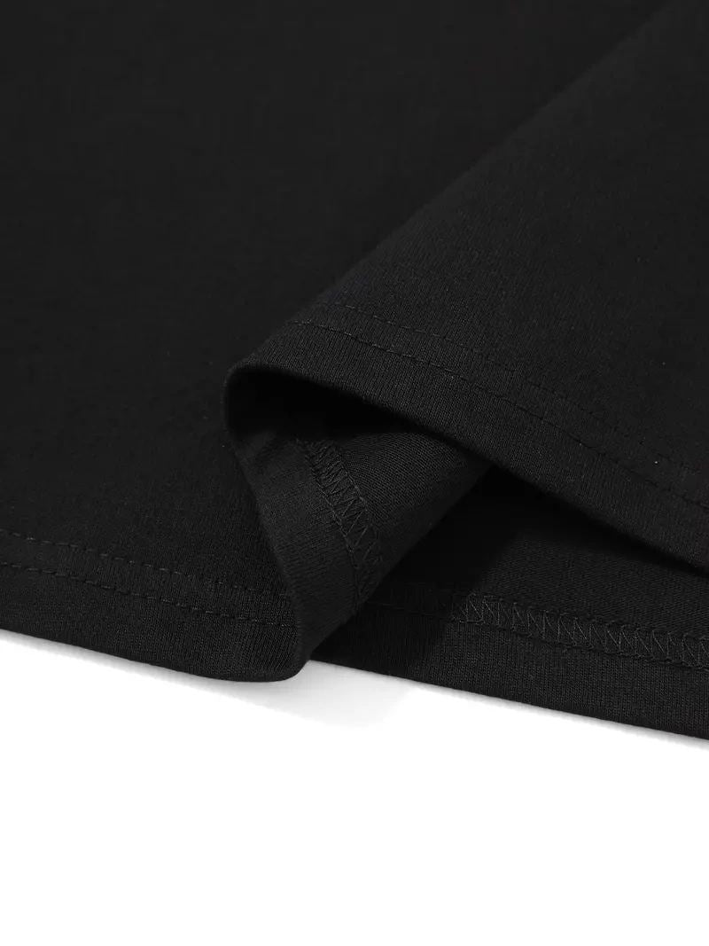 Erkek Kısa Kol Yazlık Tişört Bisiklet Yaka Baskılı Oversize T-Shirt - Siyah