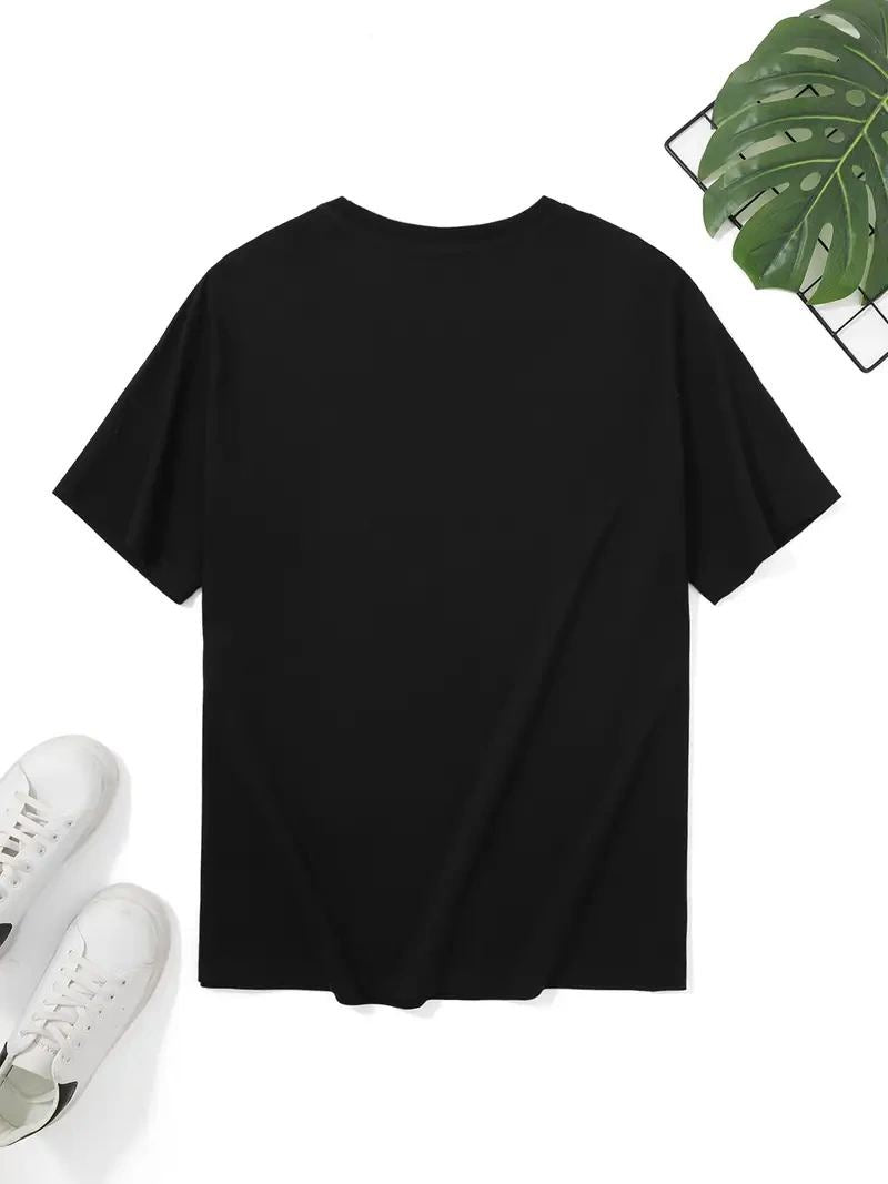 Erkek Kısa Kol Yazlık Tişört Bisiklet Yaka Baskılı Oversize T-Shirt - Siyah