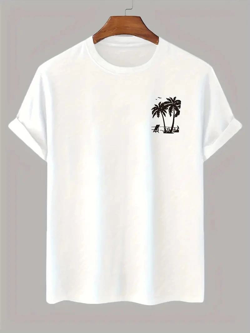 Erkek Tişört Palmiye Baskılı Bisiklet Yaka Kısa Kol T-Shirt - Beyaz