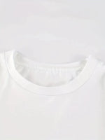 Kadın Kısa Kol Yazlık Tişört Bisiklet Yaka Baskılı Oversize T-Shirt - Beyaz