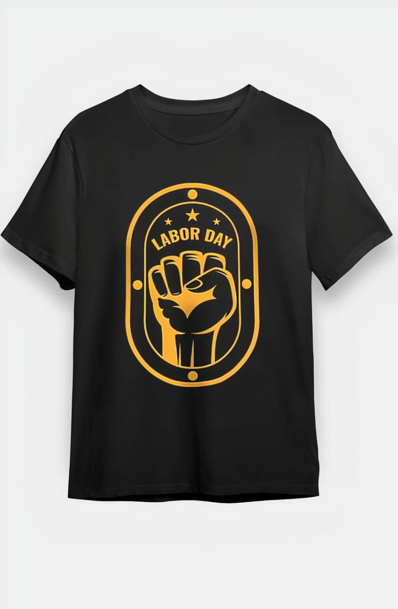 1 Mayıs Emekçilerimiz İçin Tişört Özel Tasarım LABOR DAY Baskılı T-shirt - Siyah