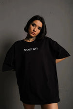 Kadın Oversize Tişört Golf GTI Retro Araba Baskılı T-shirt- Siyah