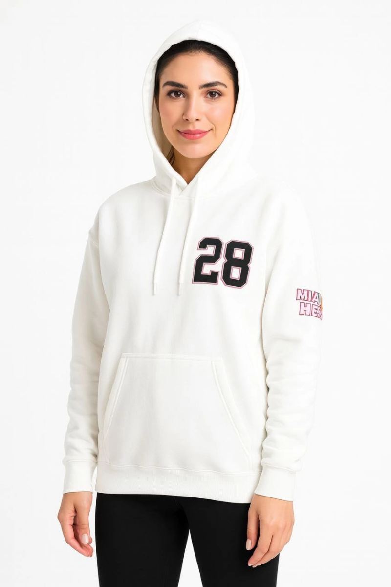 Kadın Kapüşonlu Kanguru Cepli Sweatshirt 3 İplik Pamuklu Baskılı Hoodie - Beyaz
