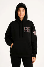 Kadın 3 İplik Pamuklu Kapüşonlu Kanguru Cepli Baskılı Hoodie Sweatshirt - Siyah