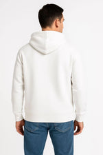 Erkek 3 İplik Pamuklu Kapüşonlu Tam Fermuarlı Cepli Hoodie Sweatshirt - Beyaz