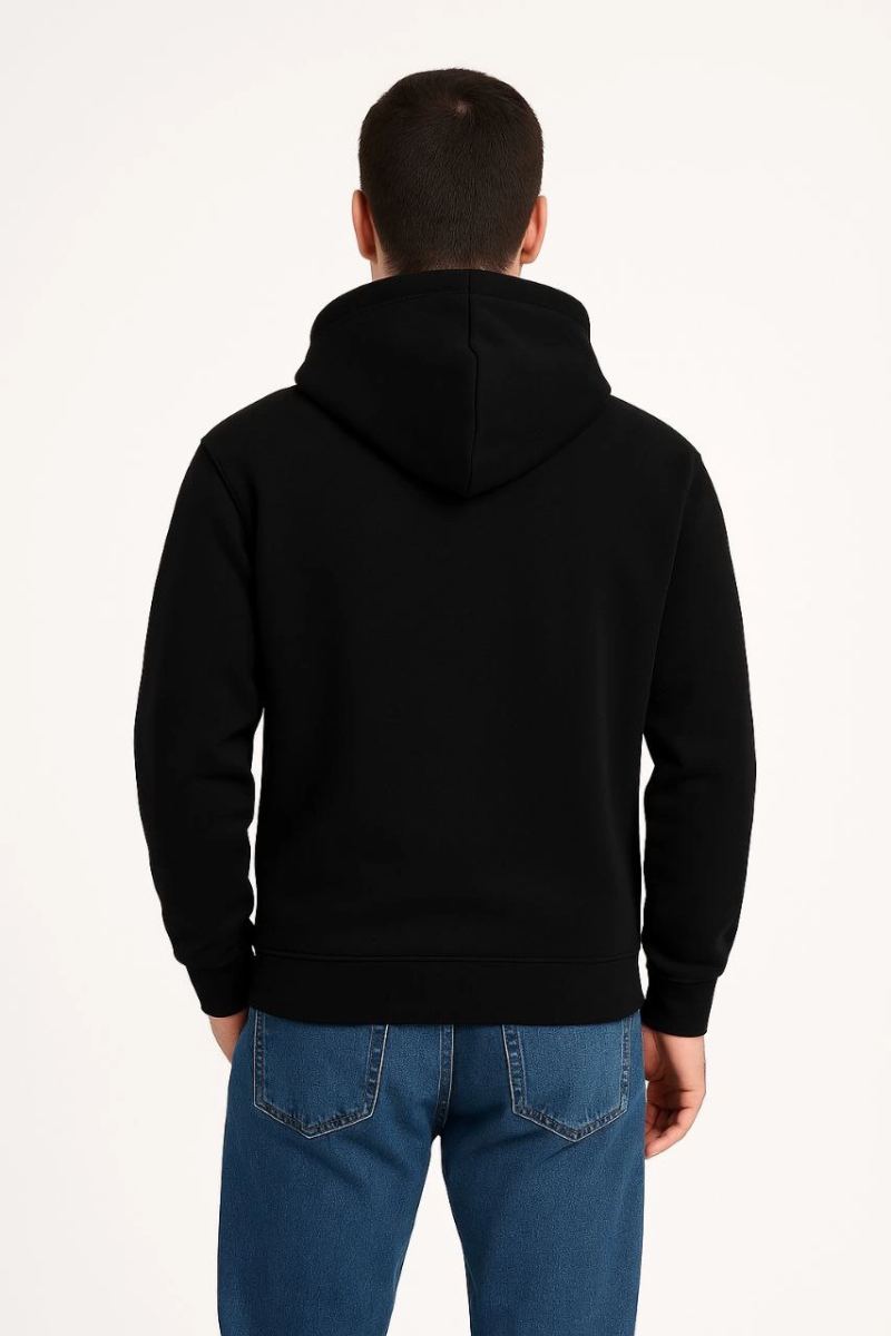 Erkek 3 İplik Pamuklu Kapüşonlu Kanguru Cepli SweatShirt hoodie - Siyah