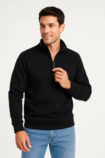 Erkek Dik Yaka Sweatshirt Dik Yaka Yarım Fermuarlı 3 İplik Pamuk Kumaş - Siyah