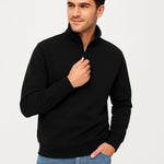 Erkek Dik Yaka Sweatshirt Dik Yaka Yarım Fermuarlı 3 İplik Pamuk Kumaş - Siyah