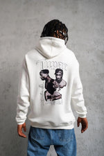 Erkek Kapüşonlu Kanguru Cepli Sweatshirt 3 İplik Pamuklu Baskılı Hoodie - Beyaz
